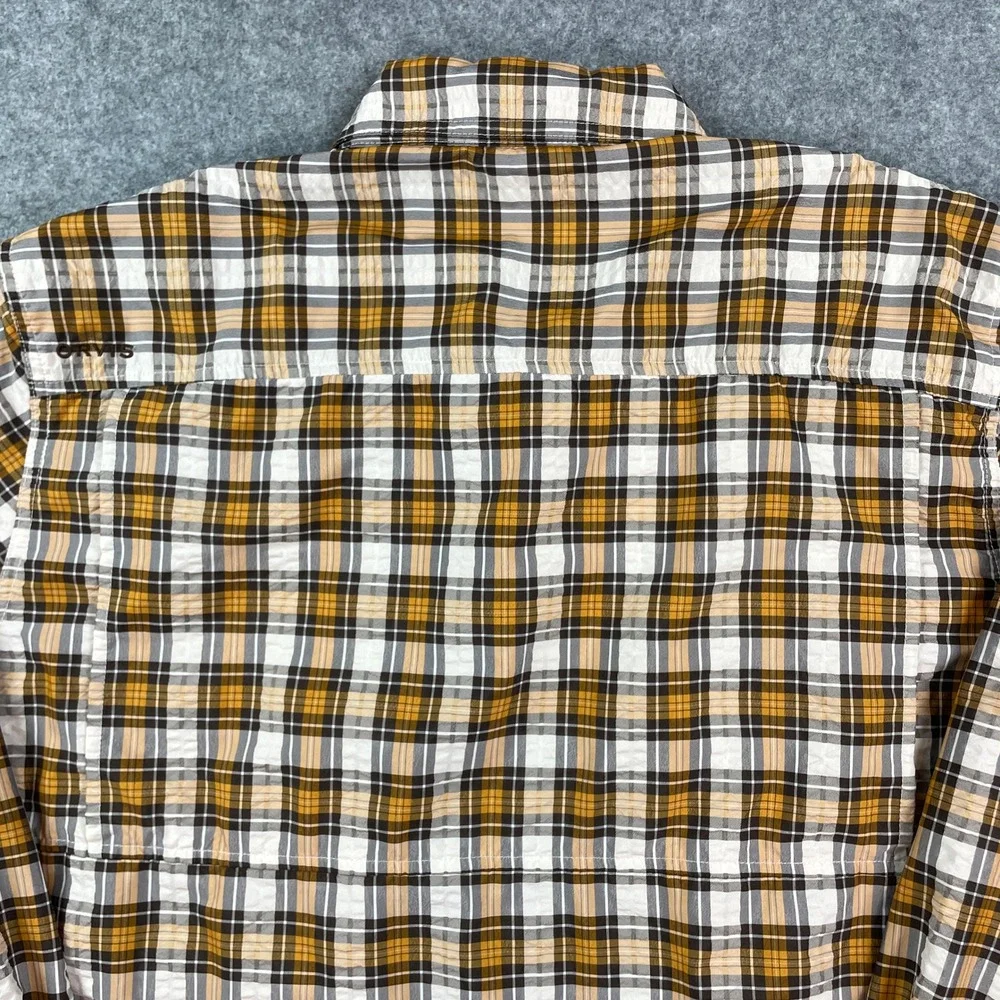 Orvis Mens Shirt L Plaid (Yellow, White, Brown, Gray) Plaid Long Sleeve